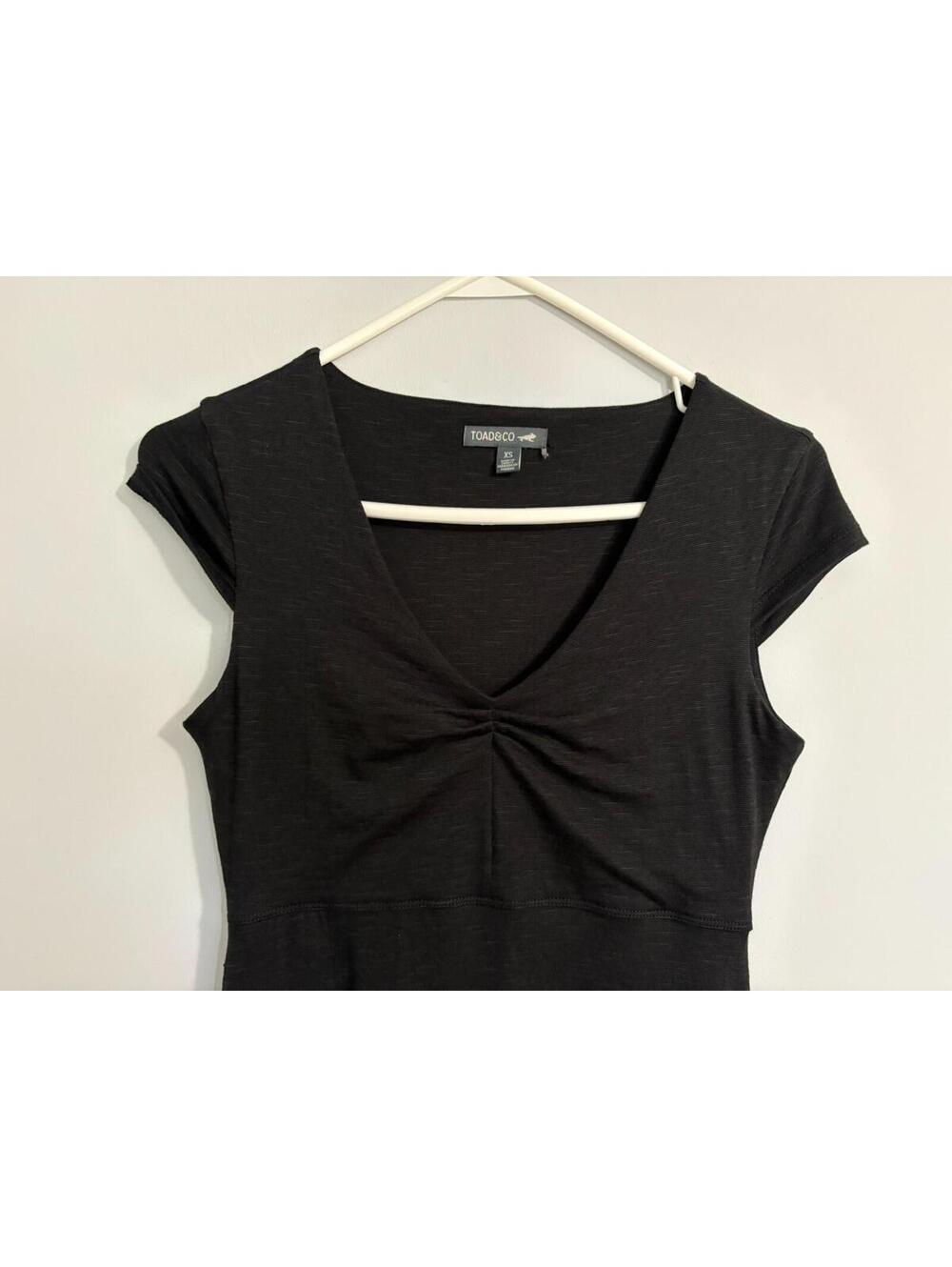 Toad&Co Black Rosemarie V-Neck Cap Sleeve Tencel Organic Cotton Dress Size XS - Picture 2 of 9